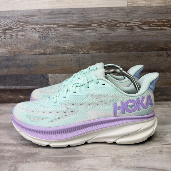 Hoka One One Womens Size 10 B Clifton 9 Running Shoes Teal Purple 1127896 SOLM - Picture 2 of 9